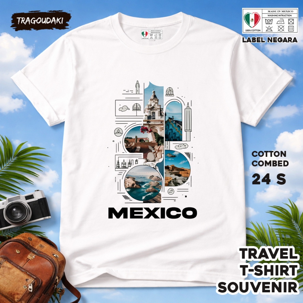 MEXICO ของที่ระลึก T-SHIRT MEXICO 33 Tag ของที่ระลึก เสื้อเชิ้ตทําจากผ้าฝ้ายหวี 24s