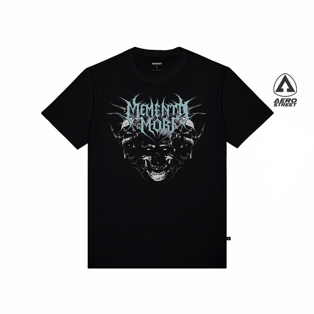 Aerostreet Memento Mori เสื้อยืดสีดําผู้ชายผู้ชายผ้าฝ้ายหวีเย็นไม่ร้อน