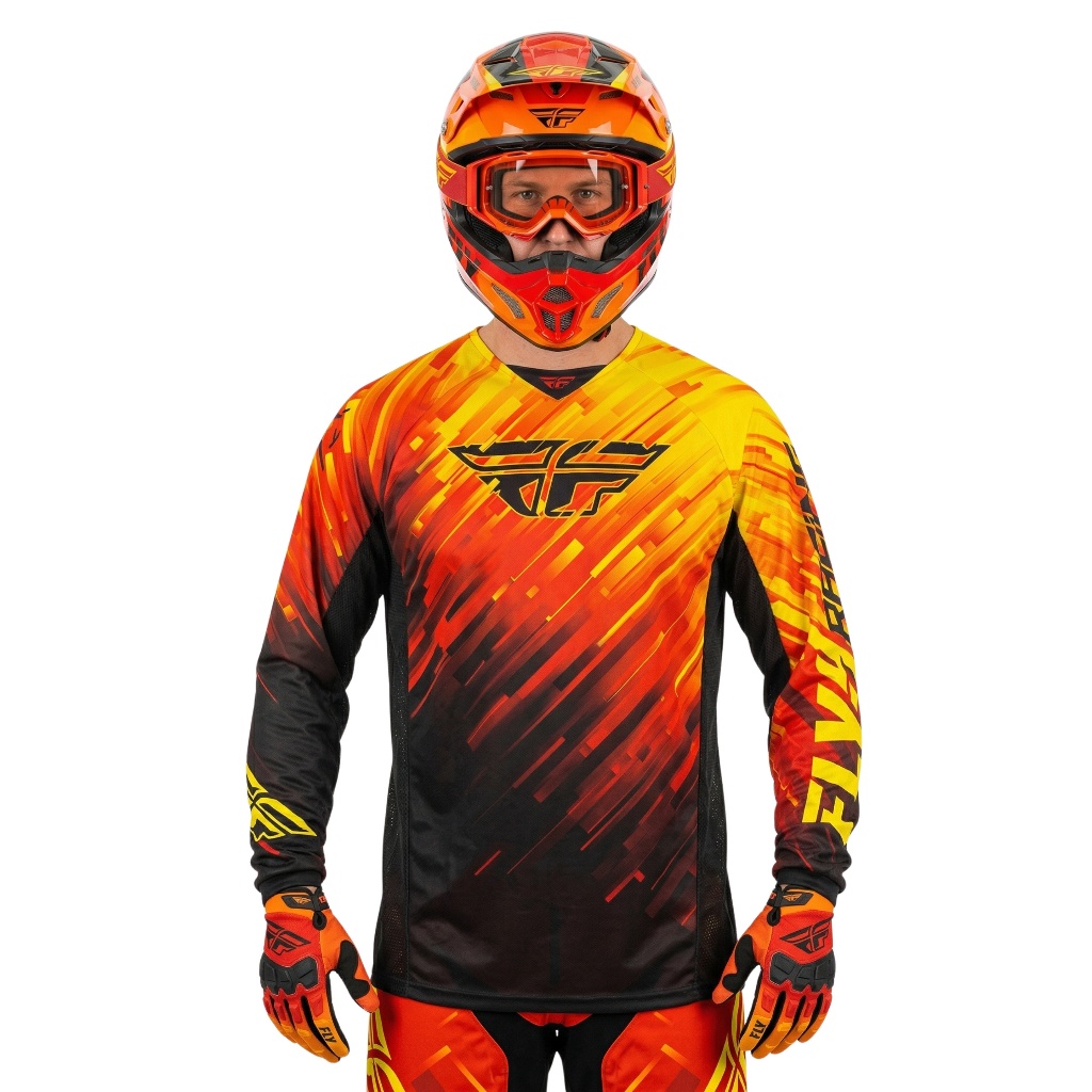 FLY Racing Kinetic สีแดงสีดําสีเหลือง Original Jersey Trail Motocross Mx