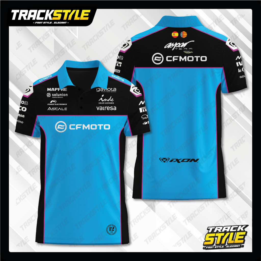 เสื้อโปโล TrackStyle CFMOTO Aspar ทีม Moto2 Moto3 Angel Nito MotoGP คุณภาพระดับพรีเมียมซิป