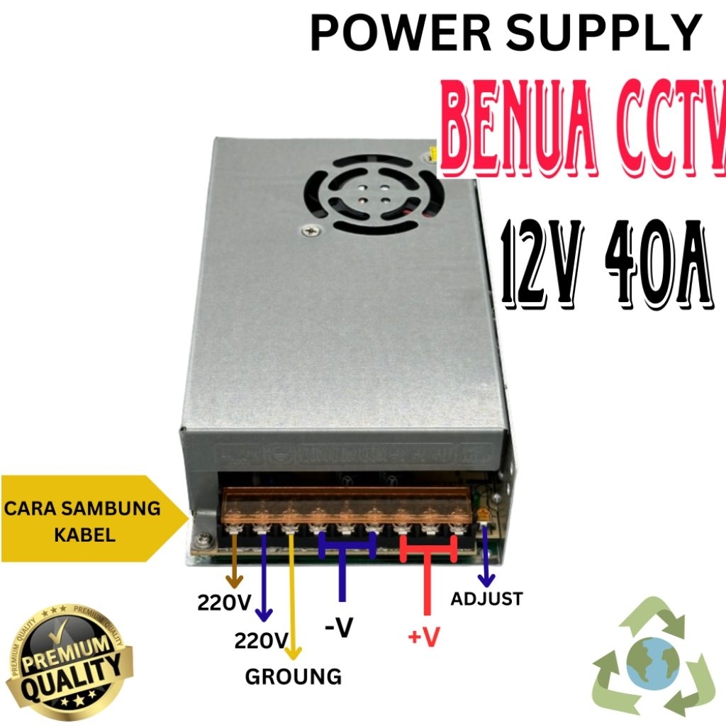 12V 40A Switching Power Supply Adapter สําหรับไฟ Led และกล้องวงจรปิด 480watt
