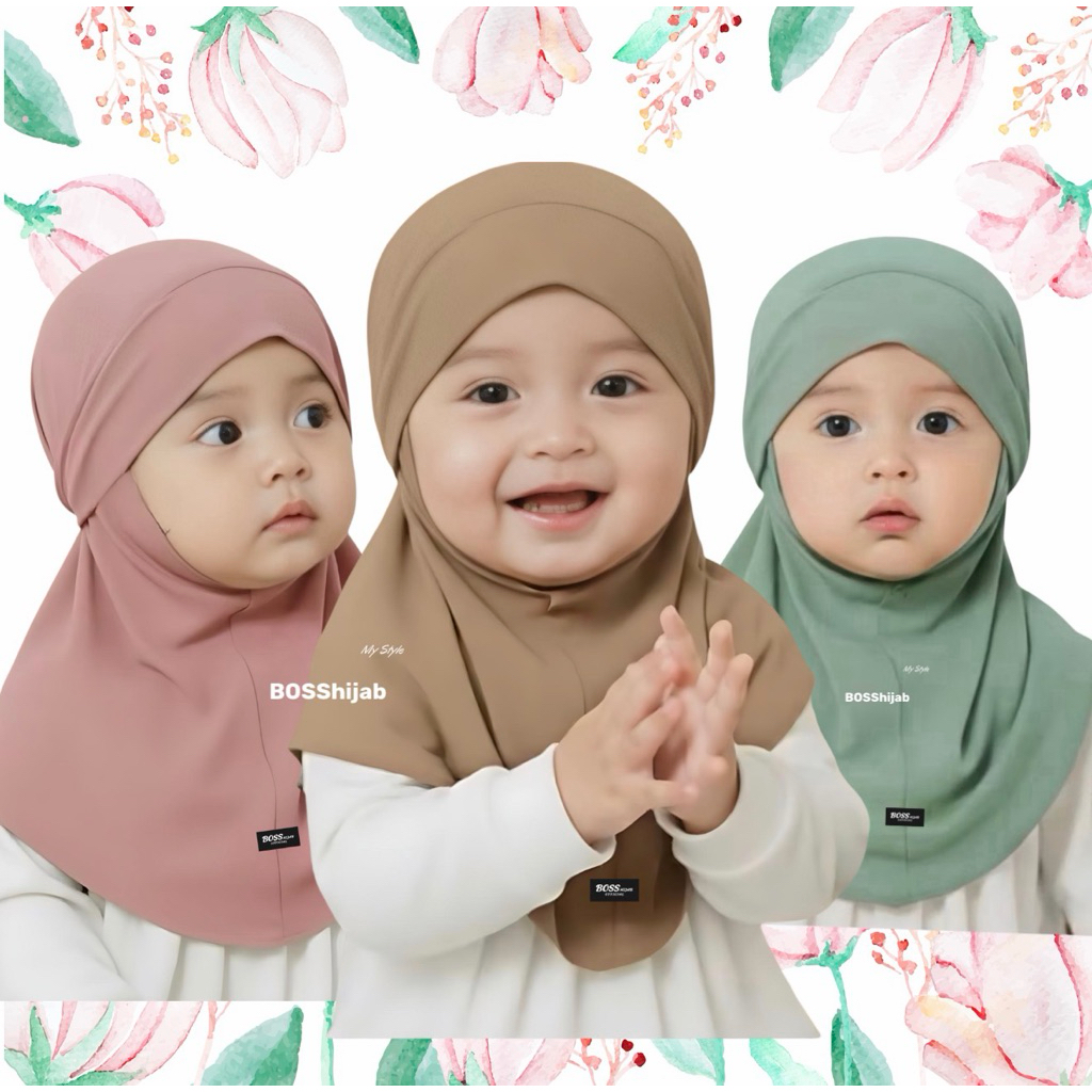 เด็ก BOSShijab / Bergo hijab สําหรับทารก อนุบาล ประถม 0 1 2 4 ปี-12 ปี เชือกมาเลย์ khiban ฝรั่งเศส / ฮิญาบเด็ก / ผ้าคลุมศีรษะเด็ก