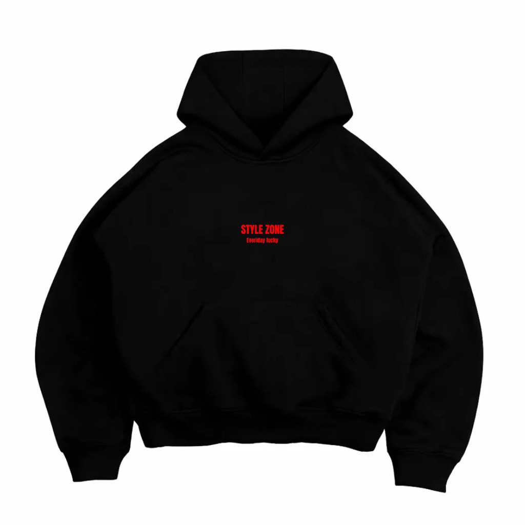 MERAH สีดําขนาดใหญ่ Boxy Hoodie STYLE ZONE RED Fon 280-300gsm