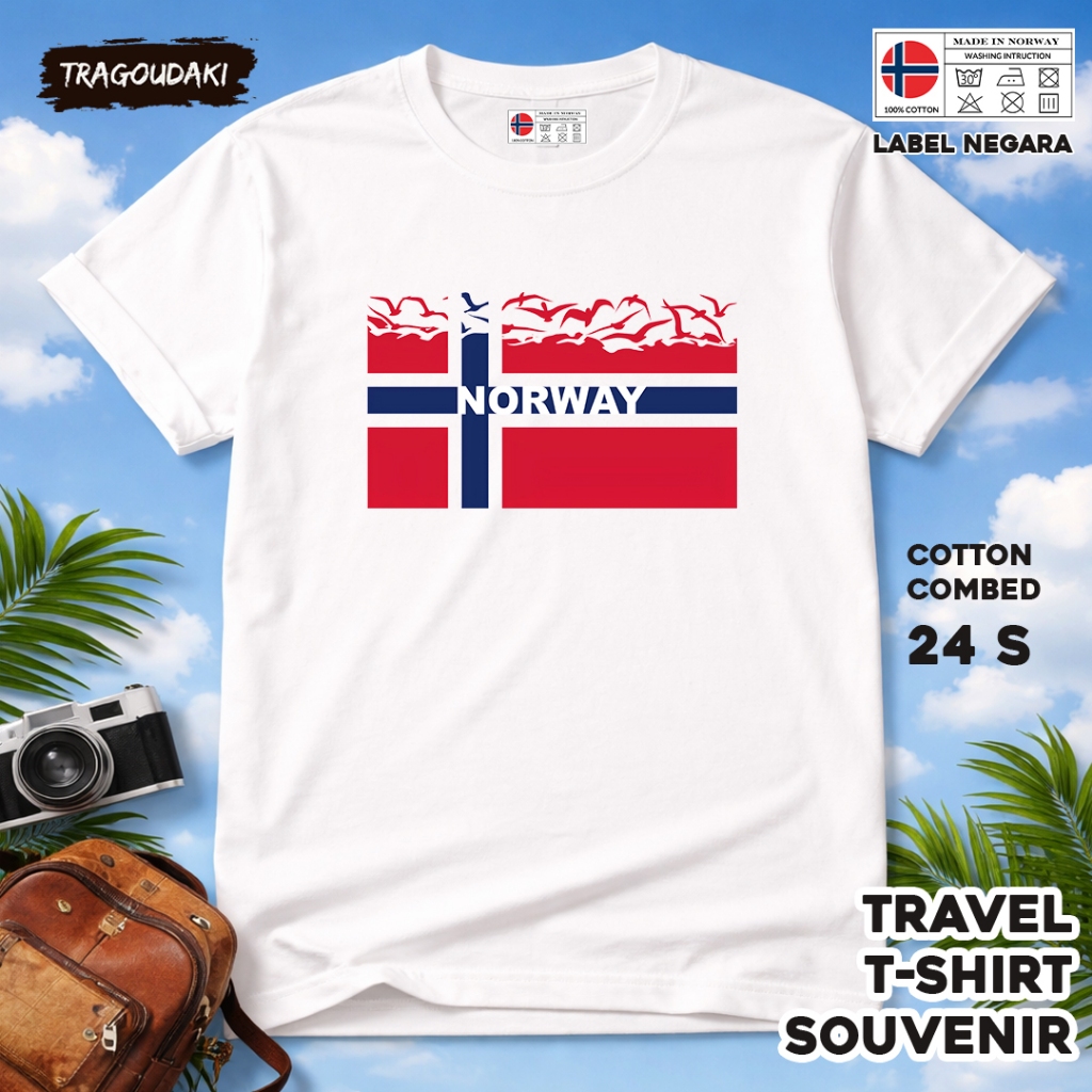 NORWAY เสื้อยืดของที่ระลึก NORWAY เสื้อผ้าของที่ระลึก 2 Tag ทําจากผ้าฝ้ายหวี 24s