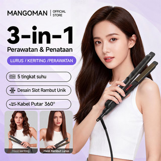 MANGOMAN 3in1 Hair Straightener - Pelurus & Pengeriting Rambut Pengatur Suhu Kabel Putar 360°