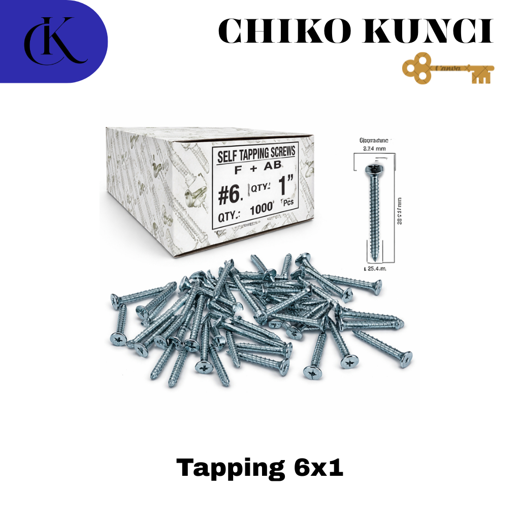 Tapping P 6x1 / F 6x1 เนื้อหาสกรูอาคาร 1000 ชิ้น