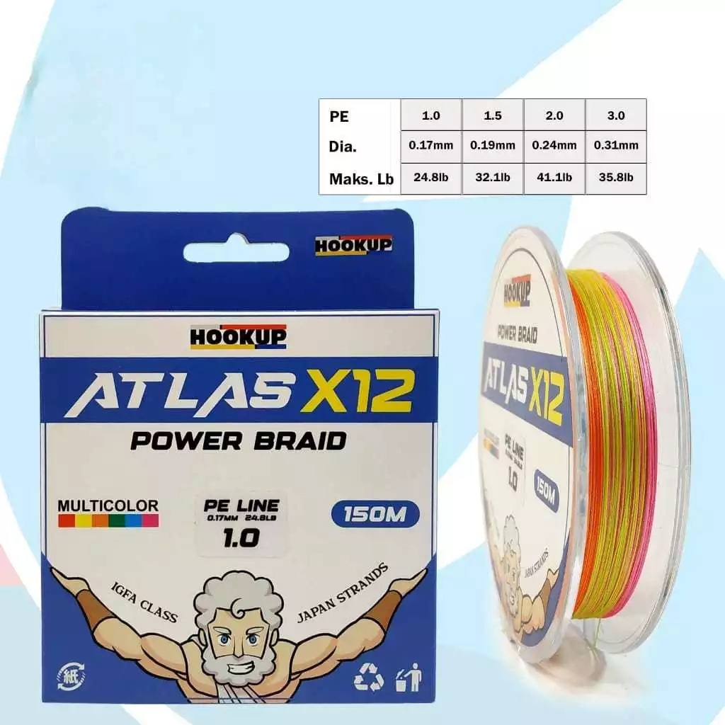 เชือก Hookup PE/PE ATLAS X12 MultiColor 150 เมตร (แพ็คเดี่ยว)