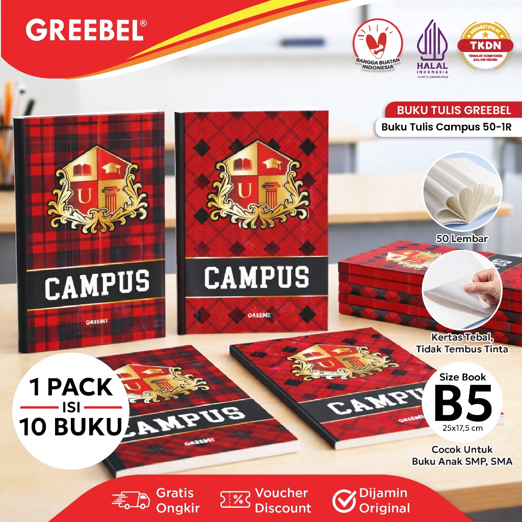 (10 เล่ม) สมุดโน๊ตกรีซเบล แคมปัส Boxy 50 แผ่น (1 แพ็ค 10 เล่ม) B5 50-1R School Book I สมุดโน๊ต Greeb