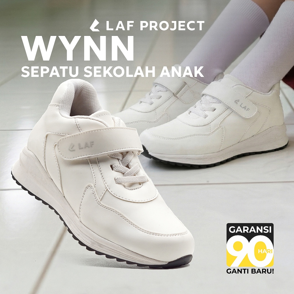 Wynn LAF Project รองเท้าผ้าใบสีดําและสีขาวลําลองระดับพรีเมียมสําหรับเด็กชายและเด็กหญิง