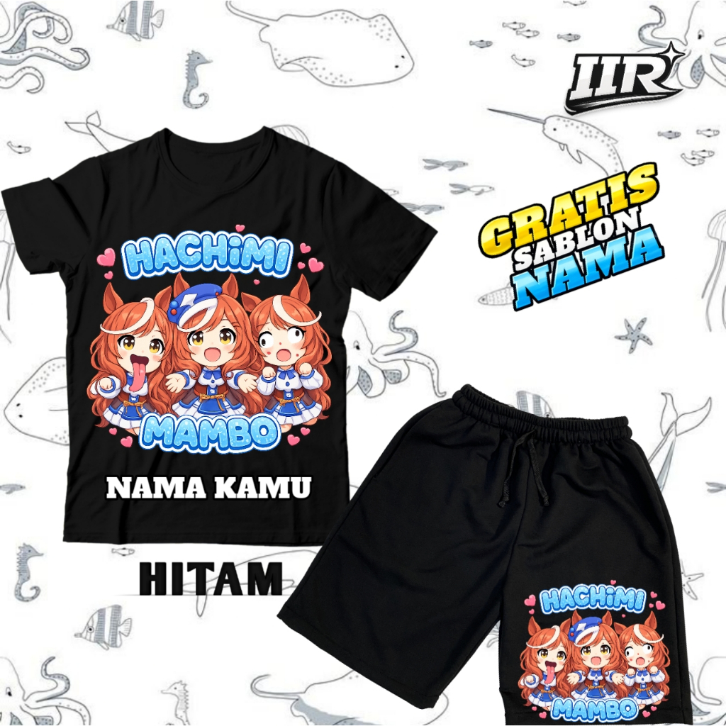 (ชื่อฟรี) เสื้อยืดเด็กและกางเกงขาสั้นชุดพร้อม HACHIMI MAMBO CHIBY MEME CUTE ANOMALI / MAMBO UMA MUSU