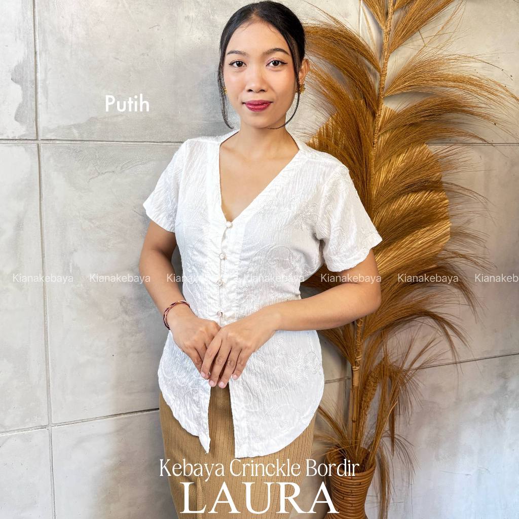 KATUN เท่านั้น KEBAYA Semi Kebaya ปัก Balinese Cotton ล่าสุดปัก Laura Kebaya V คอเย็บปักถักร้อยแขนสั