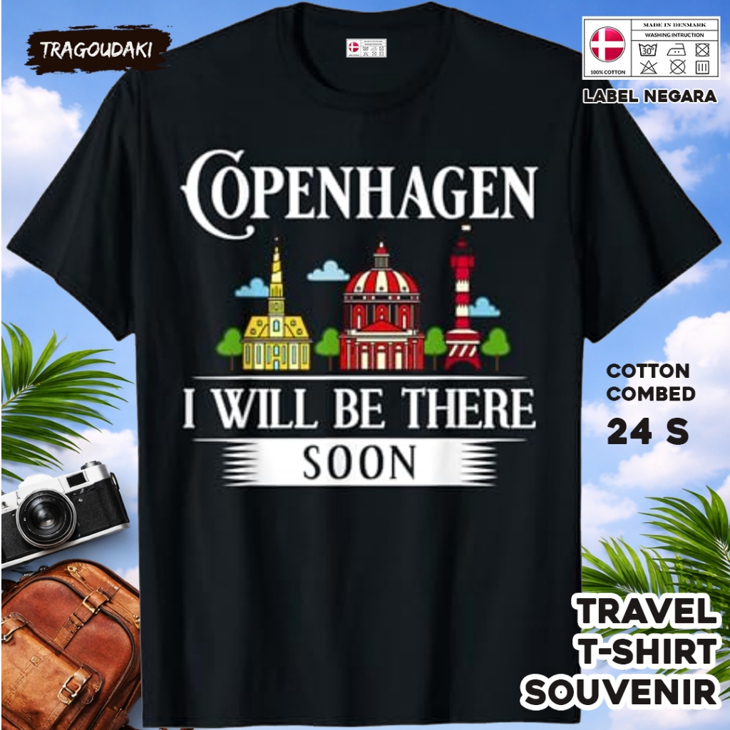 DENMARK ของที่ระลึก T-SHIRT DENMARK 6 Tag ของที่ระลึก เสื้อผ้าทําจากผ้าฝ้ายหวี 24s