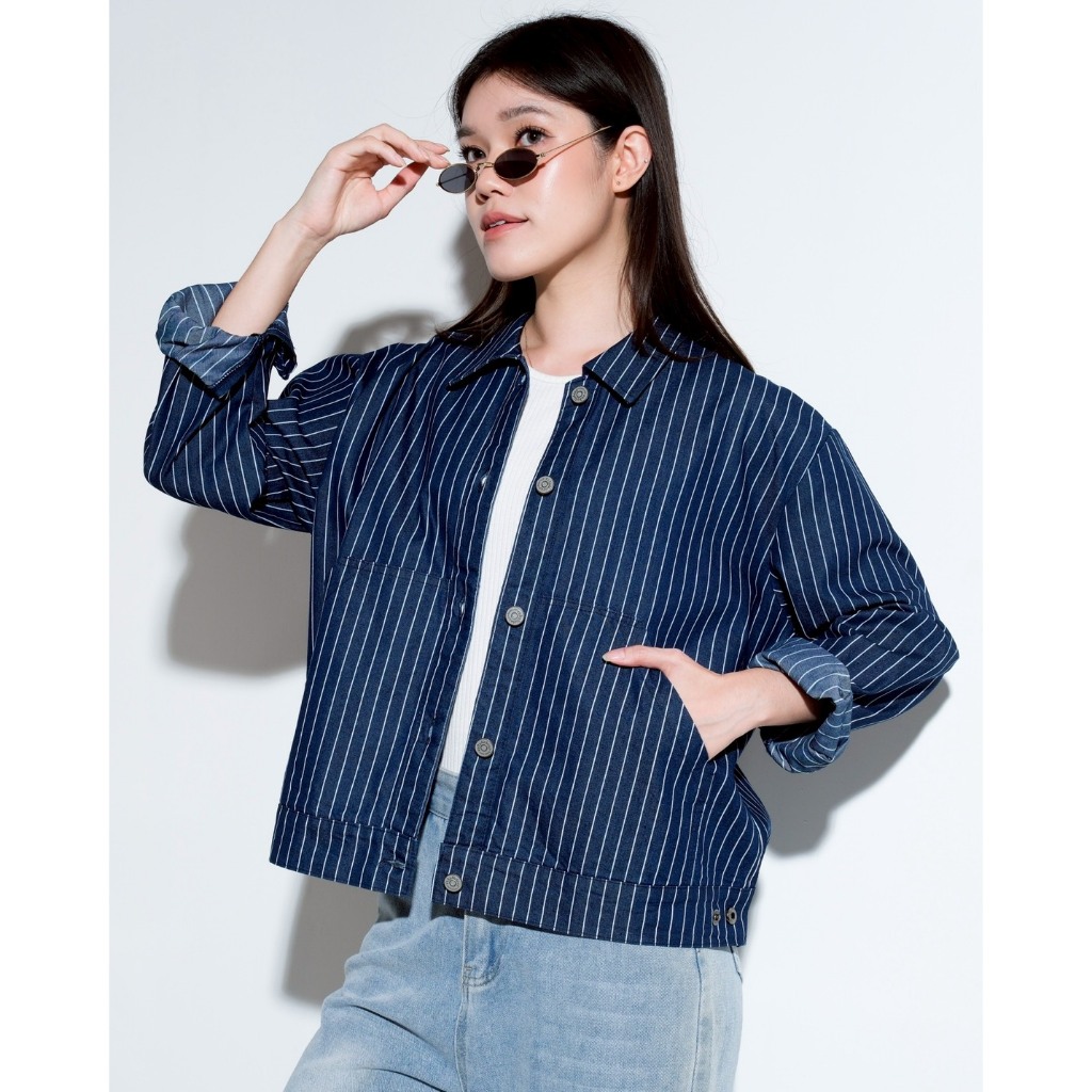 Myrubylicious MORA DENIM JACKET DENIM JACKET | เสื้อแจ็คเก็ตยีนส์ลายทาง | เสื้อท็อปลําลองผู้หญิง