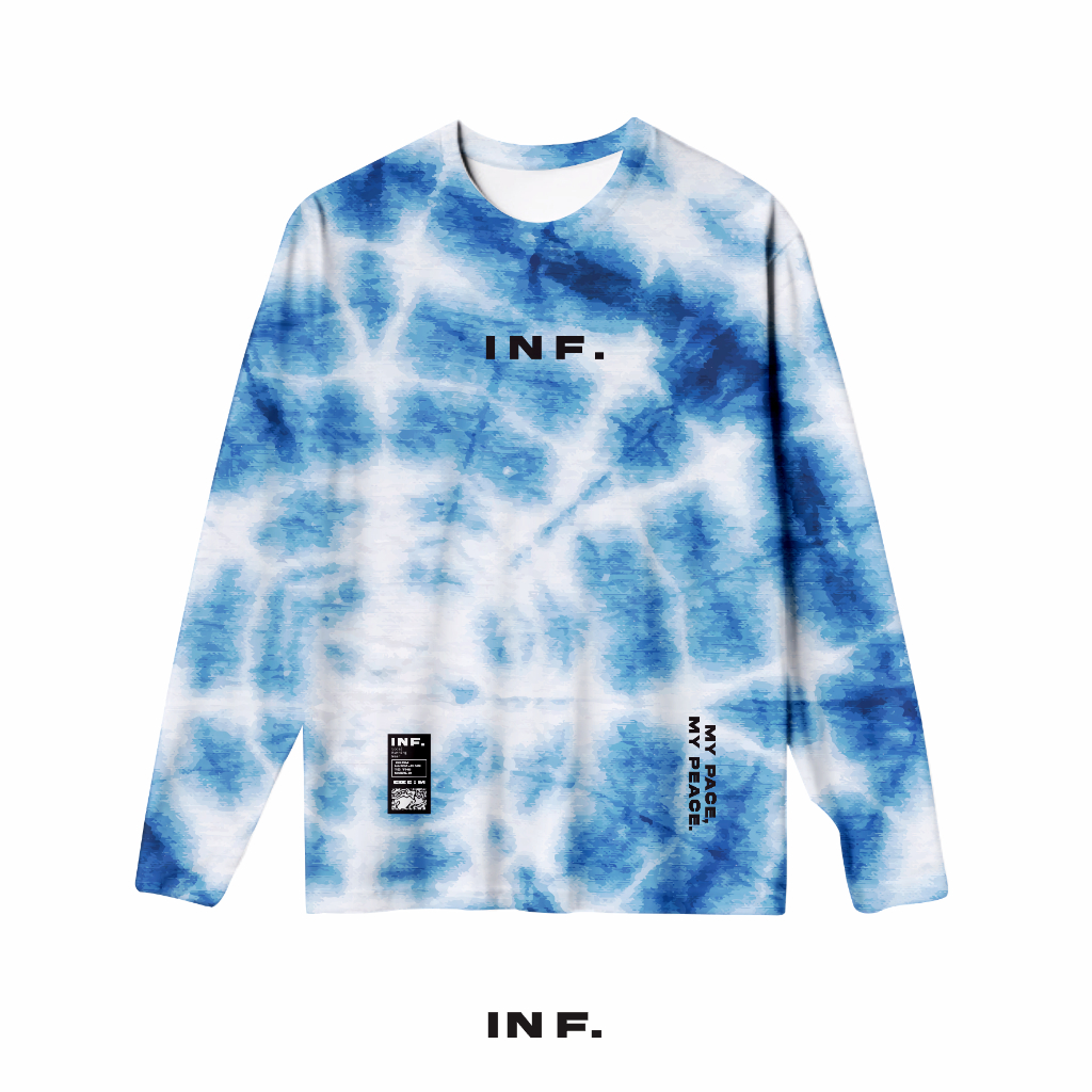 เสื้อวิ่งแขนยาวมัดย้อมสีน้ําเงินสีขาว - วิ่ง My Pace My Peace 01 INF Sport Top