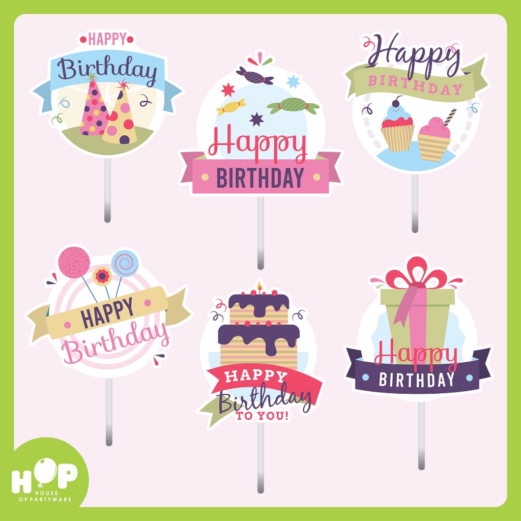 Happy Birthday Topper Cupcake ตกแต่งเค้ก HBD วันเกิด Tumpeng