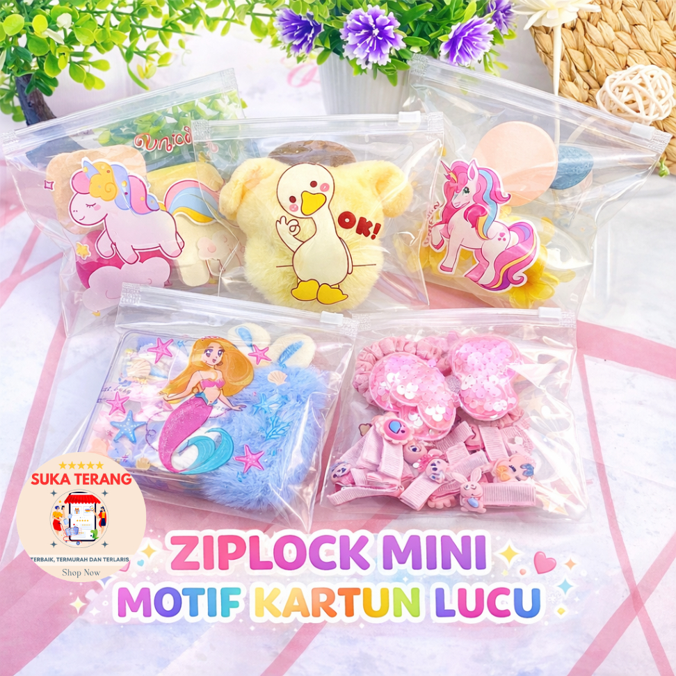 ST Ziplock Mini กระเป๋าเครื่องสําอางใสกระเป๋าเครื่องสําอางตัวละคร ZipLock อุปกรณ์พลาสติกที่เก็บ