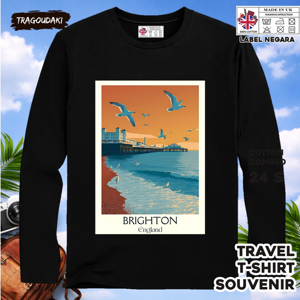 ENGLAND LONG-SLEEVED SOUVENIR เสื้อยืด 25 พร้อม ENGLAND COUNTRY TAG COTTON 24S SOUVENIR ของขวัญพรีเม