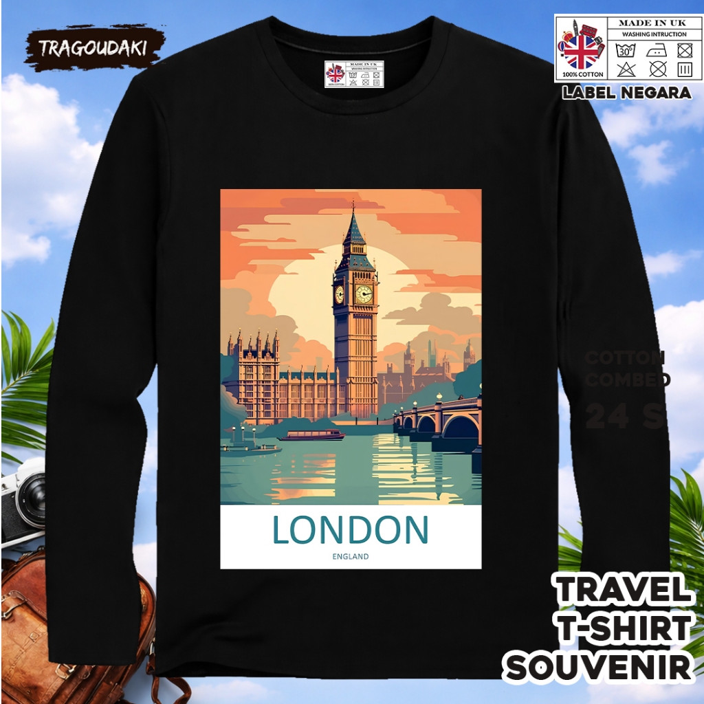 ENGLAND LONG-SLEEVED SOUVENIR เสื้อยืด 42 พร้อม ENGLAND COUNTRY TAG COTTON 24S SOUVENIR ของขวัญพรีเม
