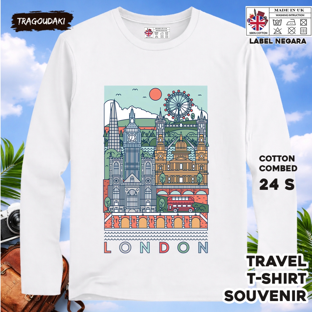ENGLAND 69 LONG-SLEEVED SOUVENIR เสื้อยืด ENGLAND COUNTRY TAG COTTON 24S ของขวัญพรีเมี่ยม SOUVENIR