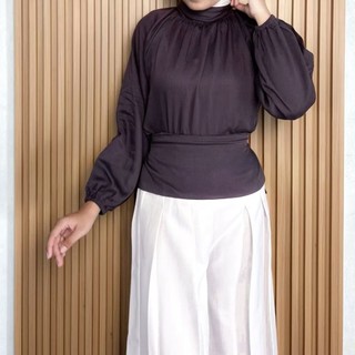 Echa Blouse Deapery Turtle Neck Rayon Twil Atasan Wanita Lengan Panjang Wanita Terbaru