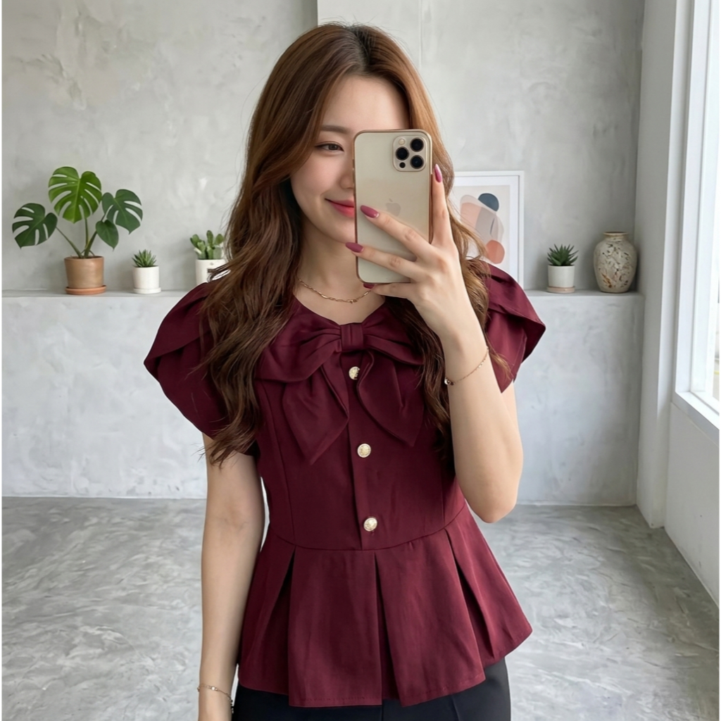 [COTTONBELLS] YEJIN TOP | FASHION WOMENS SHORT-SLEEVED BLOUSE | PREMIUM KOREAN CASUAL WORK PEPLUM TO