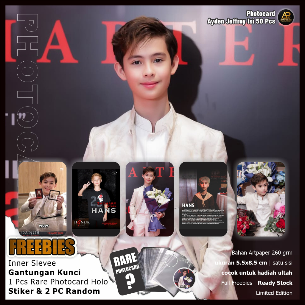 Ayden Jeffrey Photocard แฟนเมด 50 ชิ้น | พวงกุญแจโบนัส, การ์ดหายาก, พีซีสุ่ม 2 ชิ้น, สติ๊กเกอร์และแข