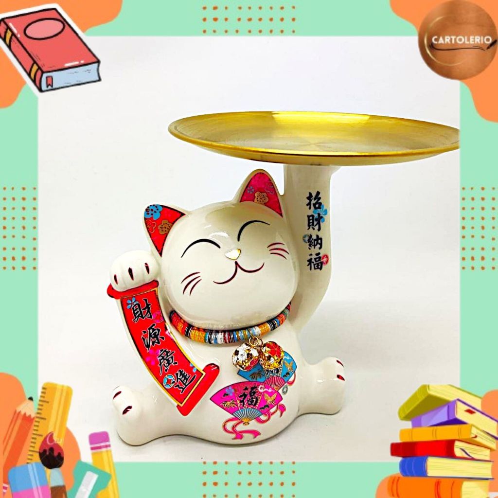 Lucky Cat Maneki Neko Hold Gold Plate / Lucky Cat Display H0005