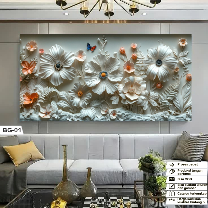 สติ๊กเกอร์ติดผนังดอกไม้ 3D สําหรับ LIVING ROOM, 3D FLOWER WALLPAPER สําหรับห้อง, สติ๊กเกอร์