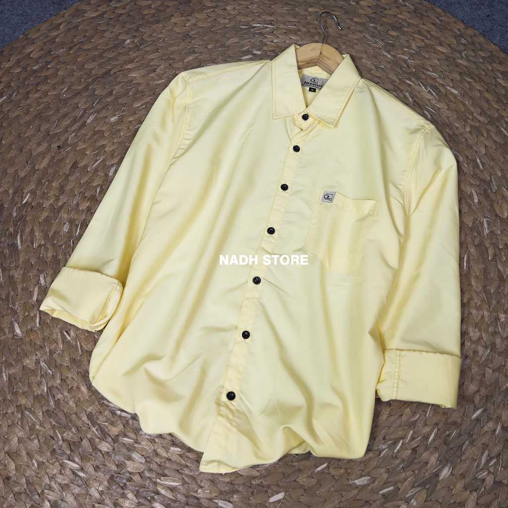 KEMEJA NADH STORE เสื้อเชิ้ตสีเหลืองเนยสําหรับผู้ชายและผู้หญิงเสื้อเชิ้ตแขนยาวธรรมดา
