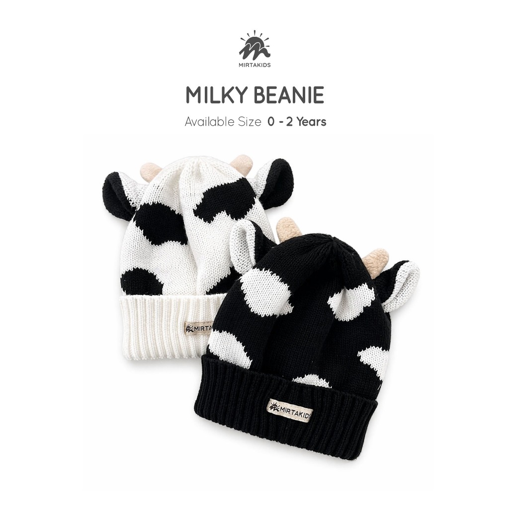 KATUN Mirtakids Milky Beannie Hat (0-2 ปี) | หมวกบีนนี่ผ้าถักพรีเมี่ยมสําหรับเด็กในรุ่นสัตว์วัว | ผ้