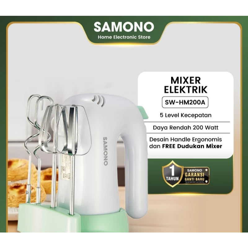 SAMONO SW-HM200A เครื่องผสมมือฟรีขาตั้งผสม 200W เครื่องผสมไฟฟ้าความเร็ว 5 วัตต์ต่ํา