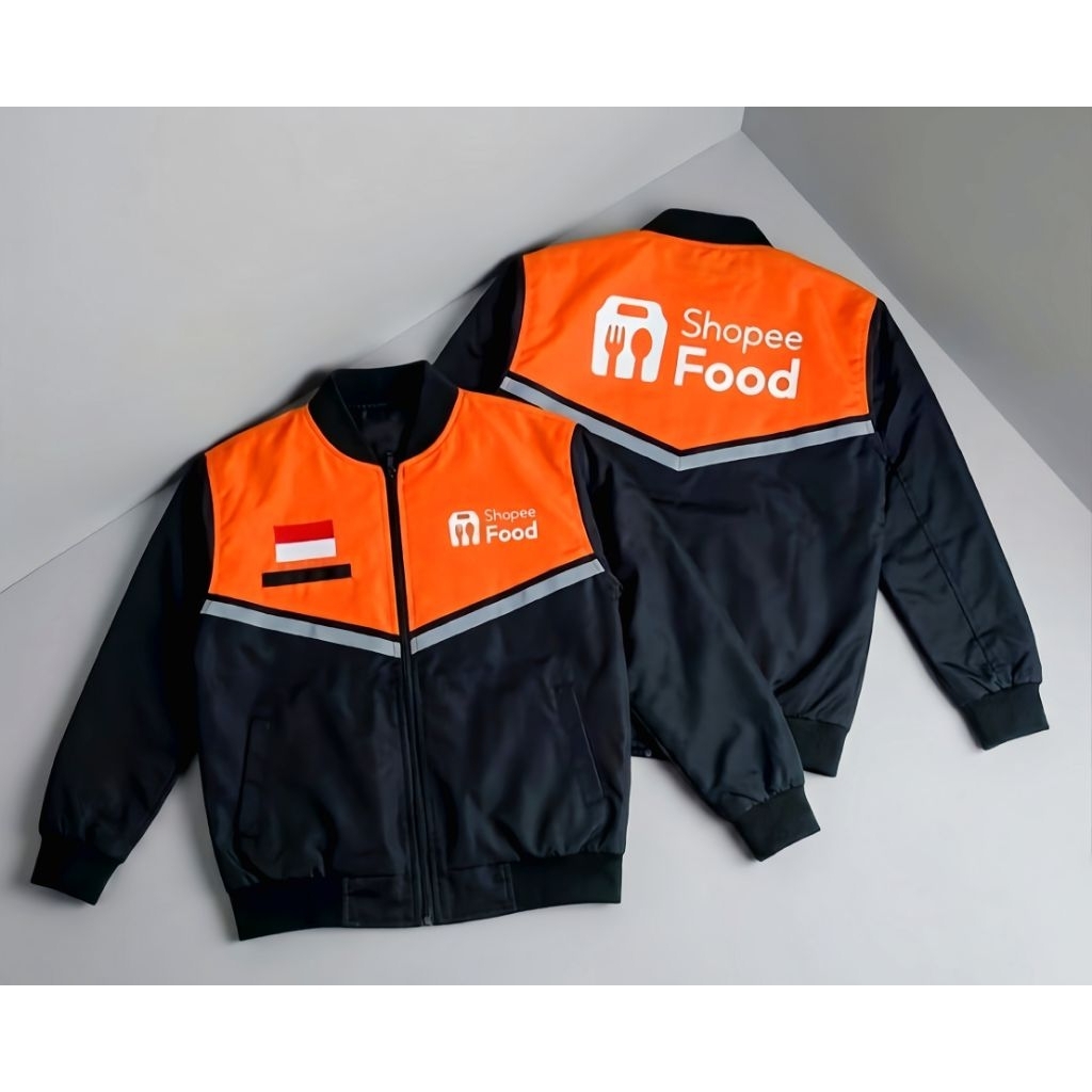 ! Shopeefood Bomber Driver Jacket รุ่นใหม่ล่าสุด สีดําและสีส้ม งานปักเต็มตัว วัสดุ Taslan
