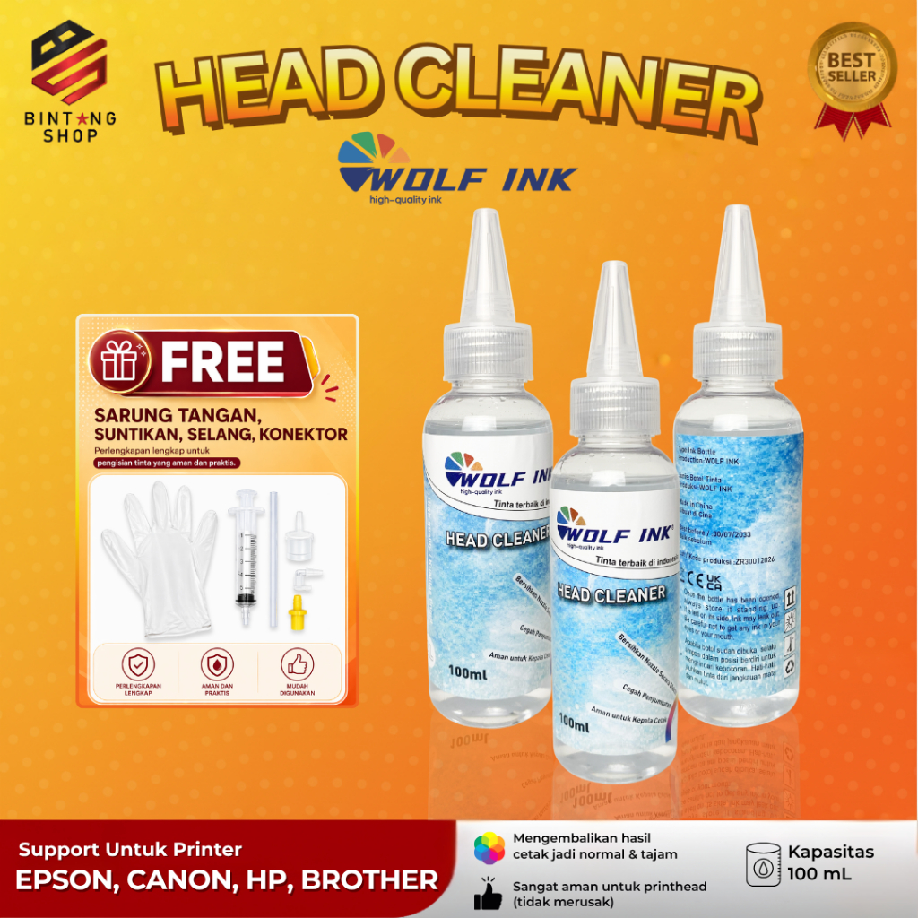 Head Cleaner 100ml WOLF INK Original Canon Epson Brother เครื่องพิมพ์ Head Cleaner