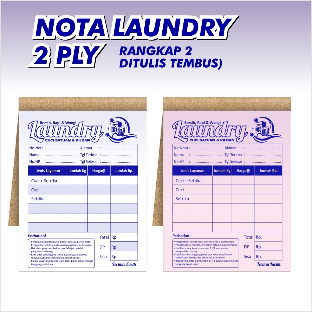 Laundry Note 2 Ply NCR 1 Ply HVS 50 แผ่น 10x8 ซม. สําหรับธุรกิจ