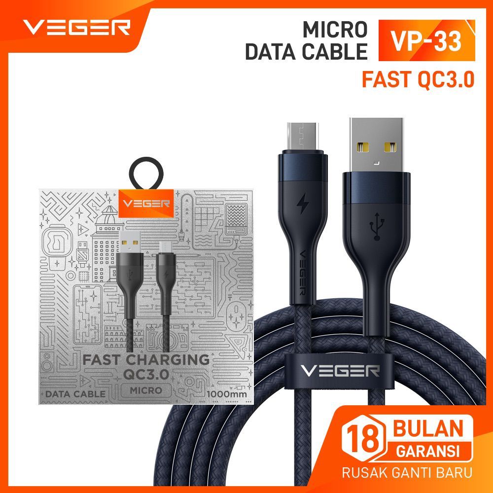 VEGER สายเคเบิลข้อมูล VP-33 Micro/VP-34 Type-C/VP-35 Lightning 1M 3.0A สายเคเบิลข้อมูล