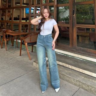 Highwaist Baggy Loose Jeans Lipat Lebar Soft Jeans Strect / Vintage Retro Series