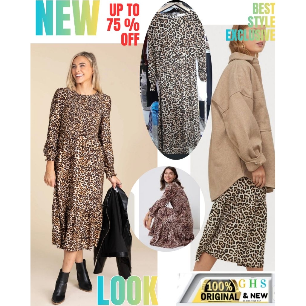 MAXI DRESS LEOPARD LONG SLEEVE DRESS สวยหรูหรา
