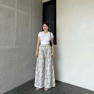 celana kulot Motif Abstrak - Celana Panjang Wanita Baggy Kantor Kuliah - Kulot Pinstripe - Celana Formal Casual Wanita Loose Basi