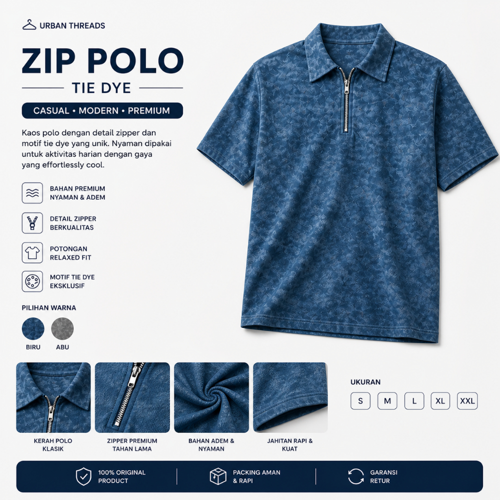 CLU3Men Zipper Polo Premium Denim Young CM9