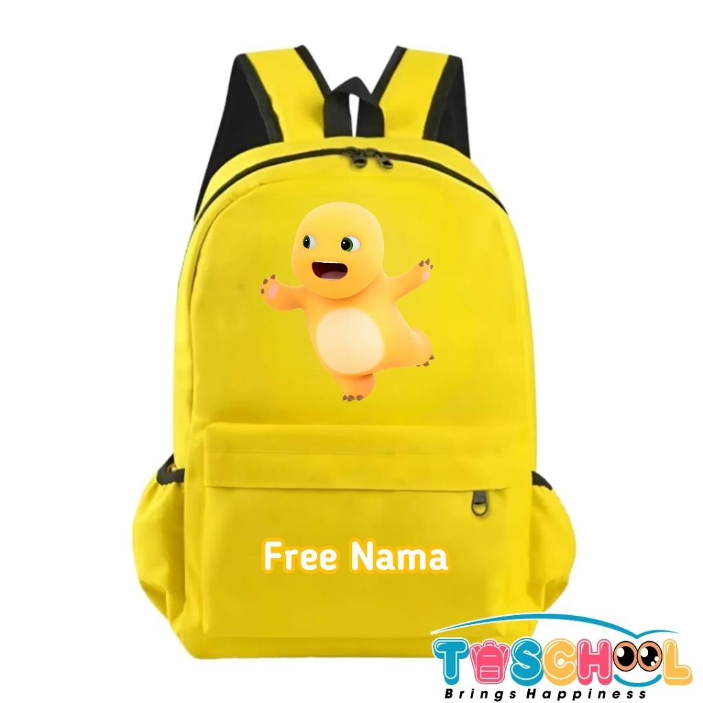 NAILONG THE DINO MOTIF CHILDRENS BACKPACK WITH YELLOW NAILONG THE DINO FREE NAME