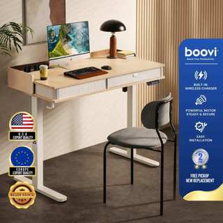 Boovi Meja Kerja Komputer Elektrik Adjustable Standing Desk Wireless Charging Dilengkapi Laci Meja