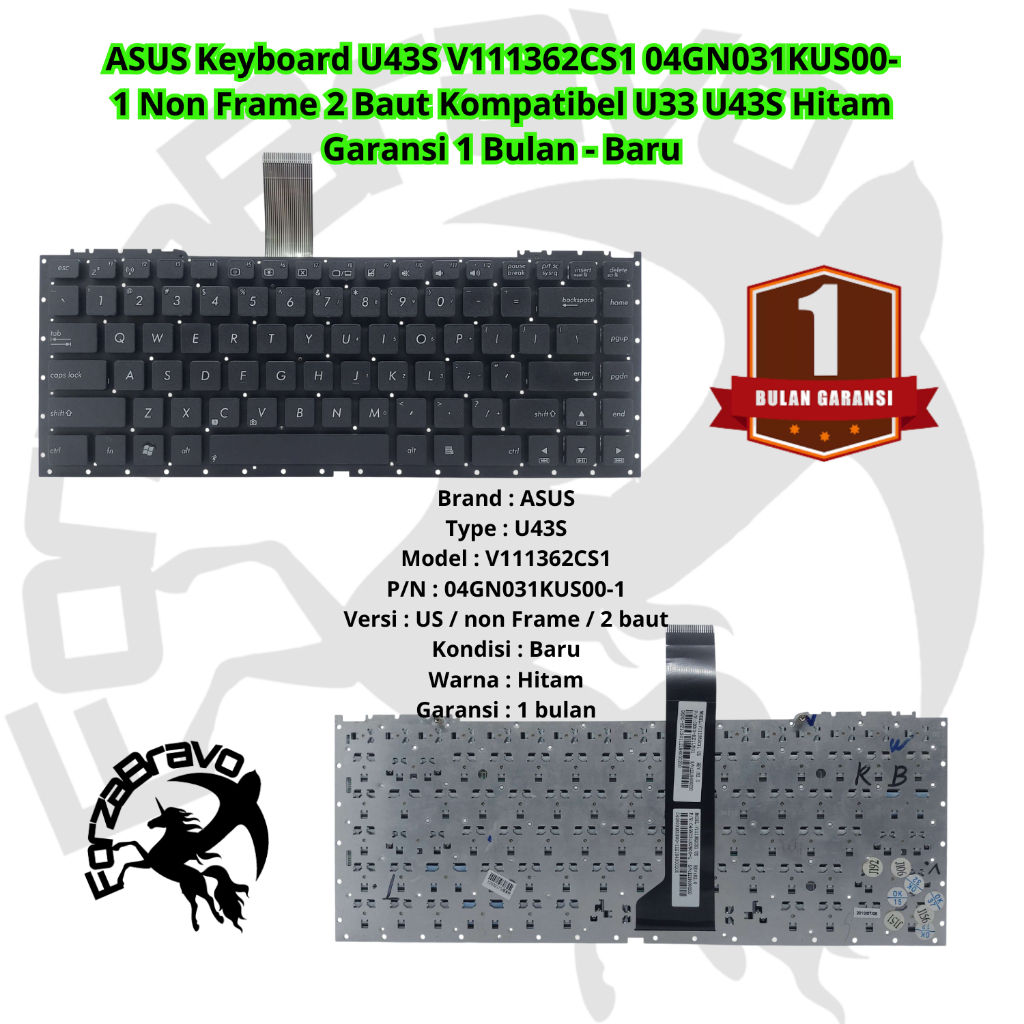 แป้นพิมพ์แล็ปท็อป ASUS U43S V111362CS1 04GN031KUS00-1 Non Frame สีดํา 2 Bolts ใช้งานร่วมกับ U33 U43S