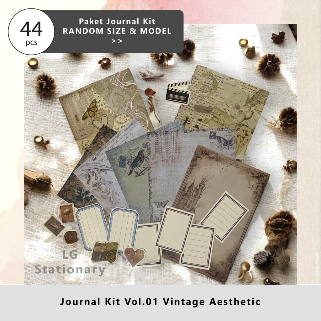 44 ชิ้น Journal Kit - Package Vol.01 / Vintage Aesthetic / ตกแต่ง / Journal Deco Sticker