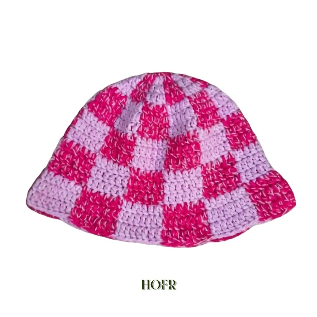 HOFR Fuchsia Lavish Checkered Crochet Bucket Hat