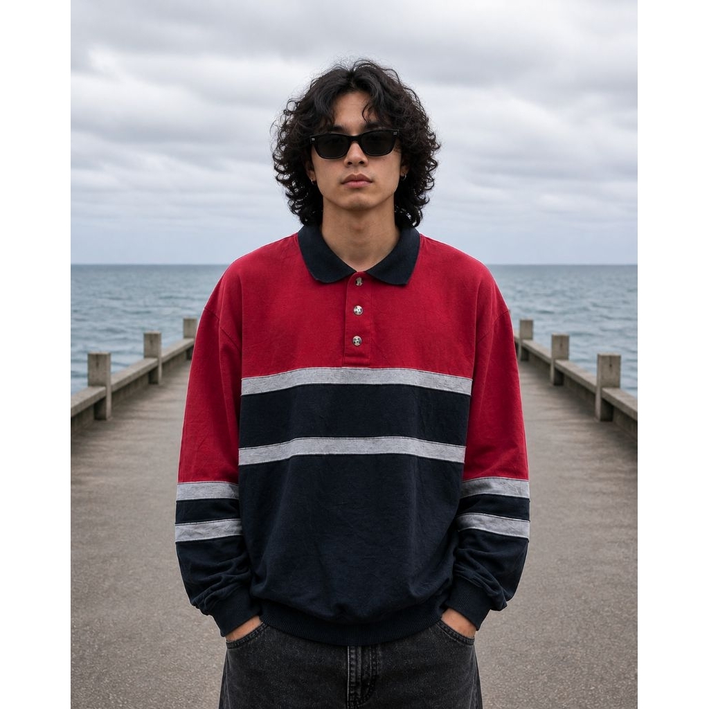 (Y2K) คอกลม/เสื้อโปโล HONORS 0R1 ไซส์ M / L oversize (P68 x L62)