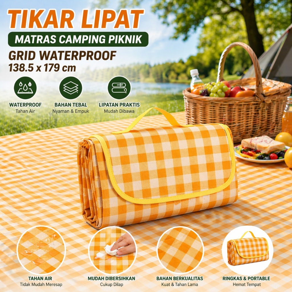 เสื่อพับ Camping Picnic Grid เสื่อกันน้ํา 138.5x179 ซม.กลางแจ้ง