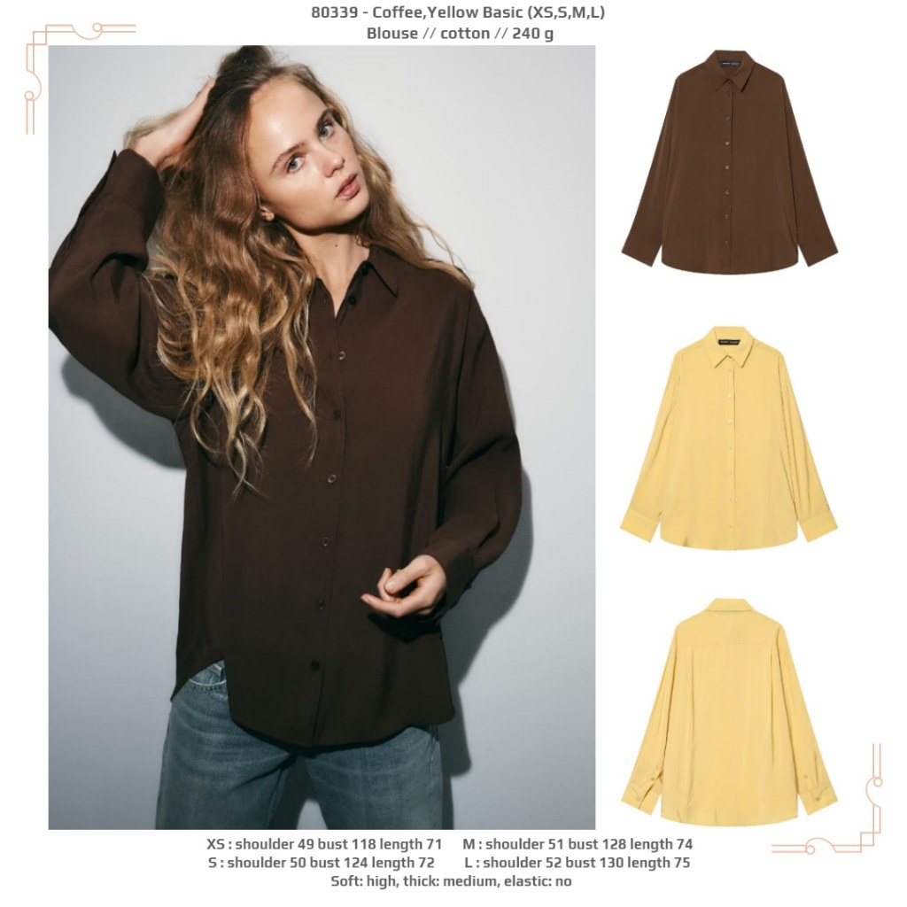 H0339 - Coffee/YLW Basic (XS, S, M, L) - เสื้อเบลาส์