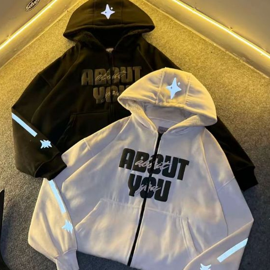 เกี่ยวกับคุณ Vol.1 HOODIE BOXY DOUBLE ZIPPER REFLECTIVE PLASTOL PUFF INK 300 GSM DELAROCKA SHERPA CA