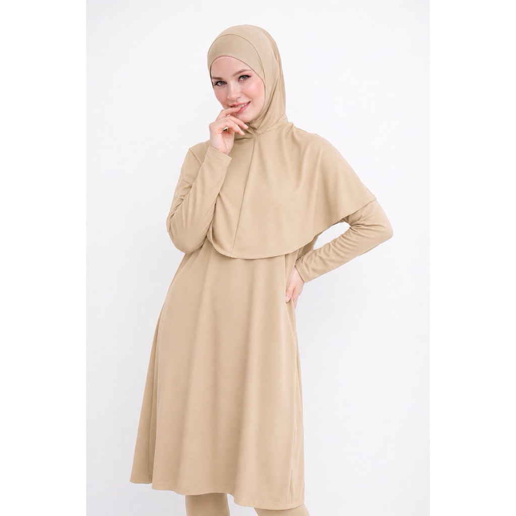 ZAWA Tunis Kurta Muslimah Swimswear สีกากี - ชุดว่ายน้ํามุสลิม Hijab Syari Sporty สาววัยรุ่น