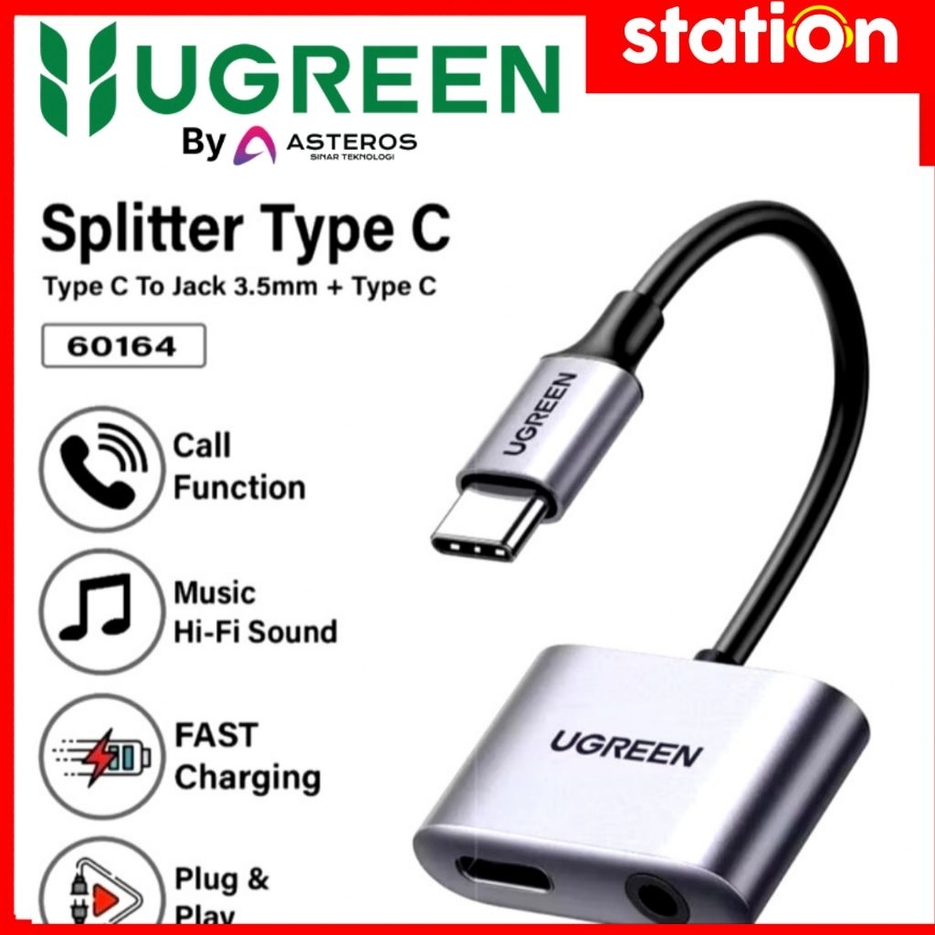 UGREEN 60164 /25838 & 80798 Audio Converter Splitter DAC Type C เป็นแจ็ค 3.5 มม. เปิดการชาร์จไมค์